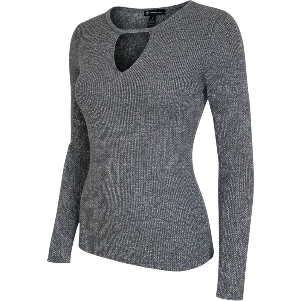 INC Womens Gray Metallic Knit Keyhole Sweater M Whimsygoth Y2K Party Trendy